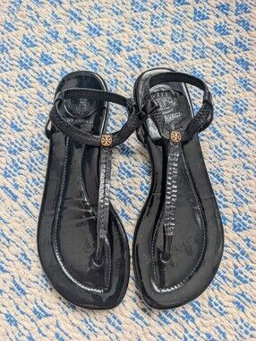 Tory Burch Black Patent Thong Sandals